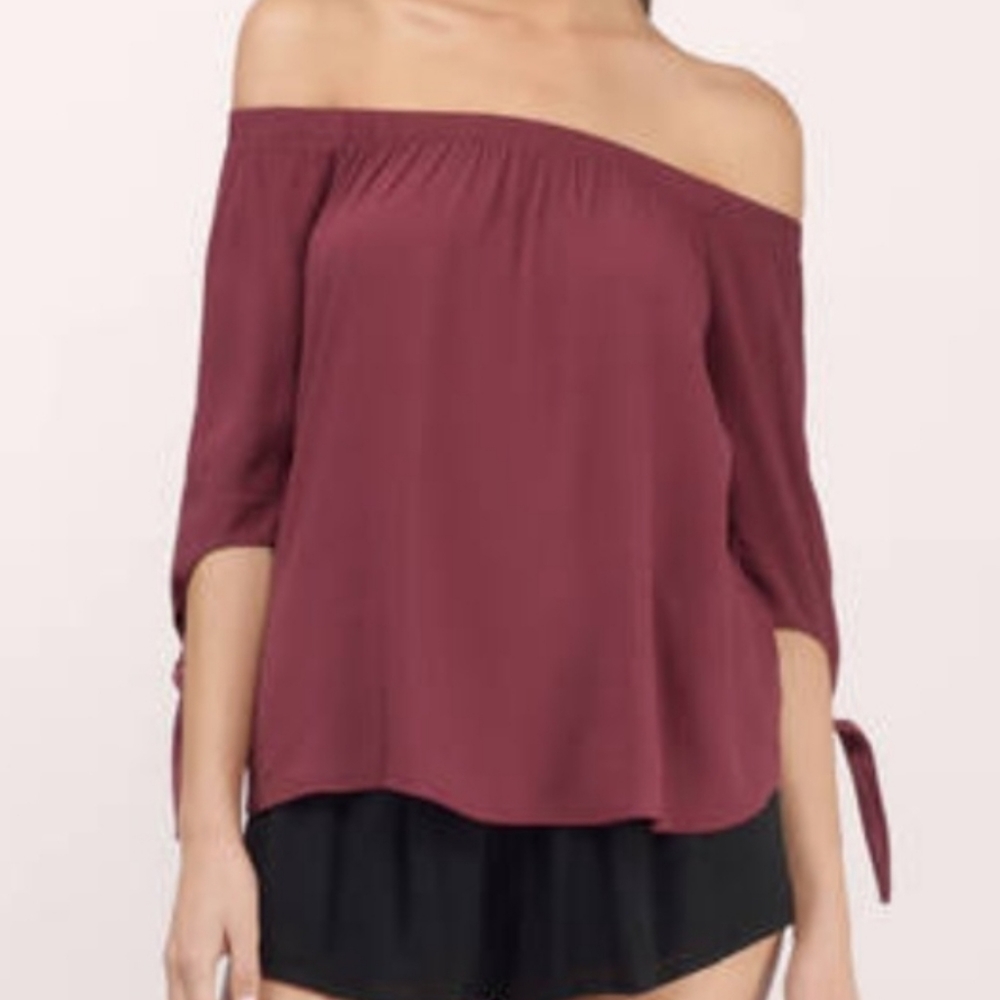 Tobi Zoya Wine Off-Shoulder Blouse, Size S/P
